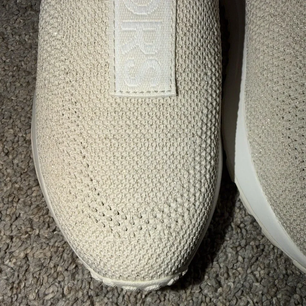 Michael Kors Bodie Slip On Sneakers MET SF Stretch Knit Cream Sz 7 M Gold Accent